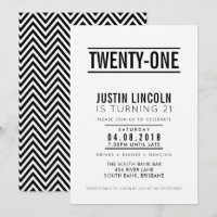MODERNE 21E anniversaire INVITATION sobre noir
