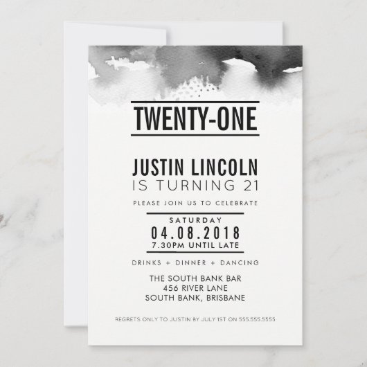 MODERNE 21E anniversaire INVITATION type noir (Devant)