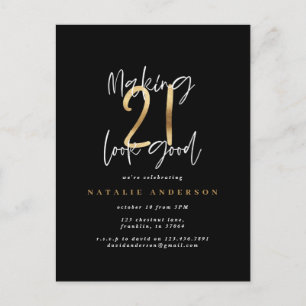 Moderne 21e verjaardag typografie zwart en goud briefkaart