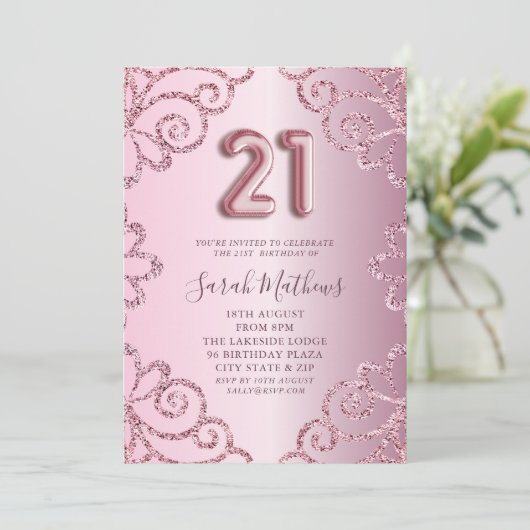 Moderne 21ste verjaardag roze glitter schittering kaart (Staand voorkant)