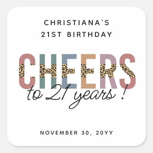 Moderne 21ste verjaardag van de Leopard van de Par Vierkante Sticker (Voorkant)
