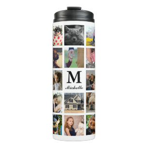 Moderne 24-reeks fotocollage met Initiaal en naam Thermosbeker