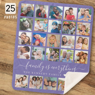 Moderne 25 foto collage citaat familienaam paars  sherpa deken
