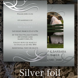 Moderne 25e bruiloft Jubileum boog foto Zilver Folie Uitnodiging