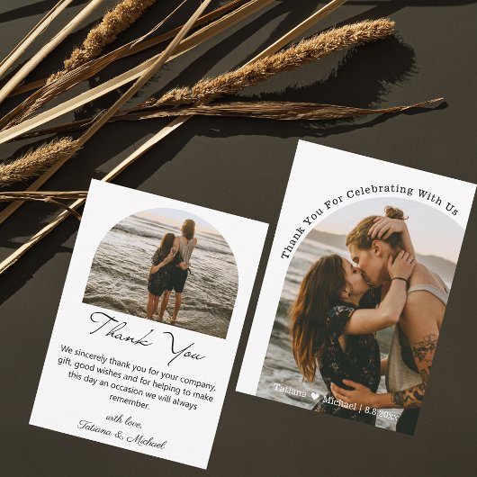 moderne 2 arcs photos mariage carte de remerciemen