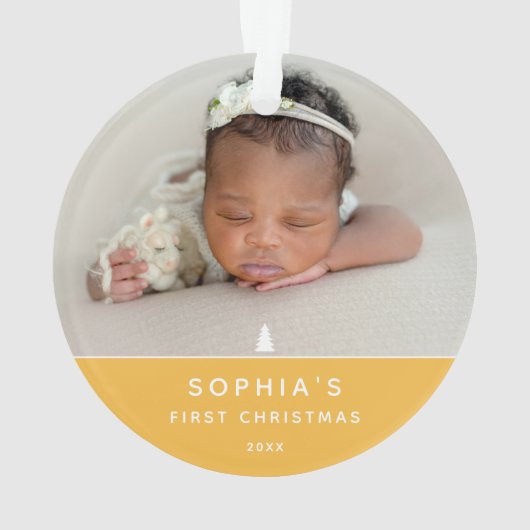 Moderne 2 foto Baby's Eerste Kerst Acryl Ornament (achterkant)