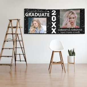 Moderne 2 foto collage afstuderen spandoek