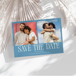 Moderne 2-Foto Denim Blauwe Trouw Save The Date