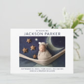 Moderne 2 foto jongen geboorte aankondiging (Staand voorkant)