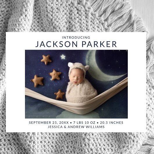 Moderne 2 foto jongen geboorte aankondiging