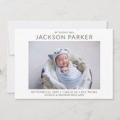 Moderne 2 foto jongen geboorte aankondiging (Voorkant)