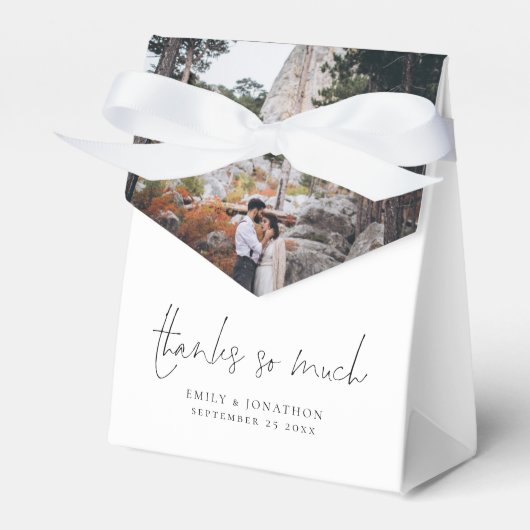 Moderne 2 foto overlay dank u bruiloft bedankdoosjes (Voorkant Zijde)
