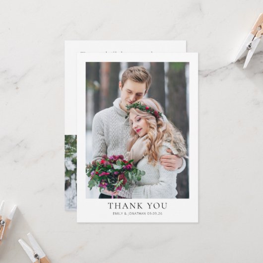 Moderne 2 foto Pas getrouwd bruiloft Dank u Kaart (Voorkant / Achterkant in situ)