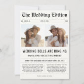 Moderne 2 foto trouwbellen rinkelen krant save the date (Voorkant)