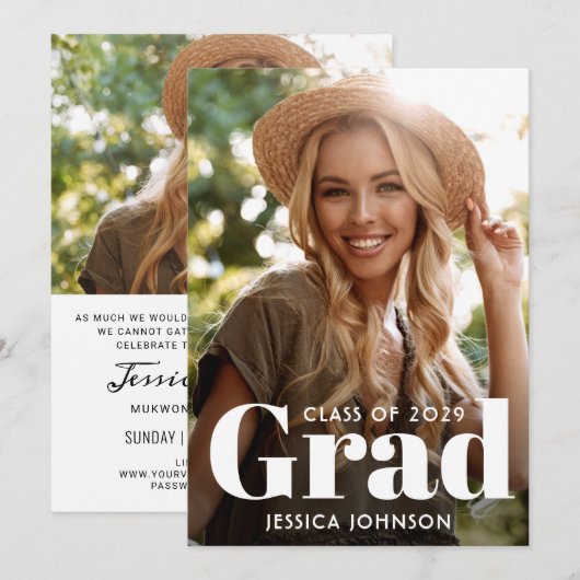 Moderne 2 Foto VIRTUAL Graduation Party Kaart (Voorkant / Achterkant)