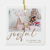 Moderne 2 foto vreugdevolle gouden script kerst keramisch ornament (Voorkant)
