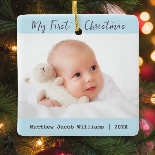 Moderne 2 foto's Baby's Eerste Kerst Keepsake Keramisch Ornament