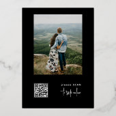 Moderne 2 foto's QR CODE roos gouden script bruilo Folie Uitnodiging (Achterkant)