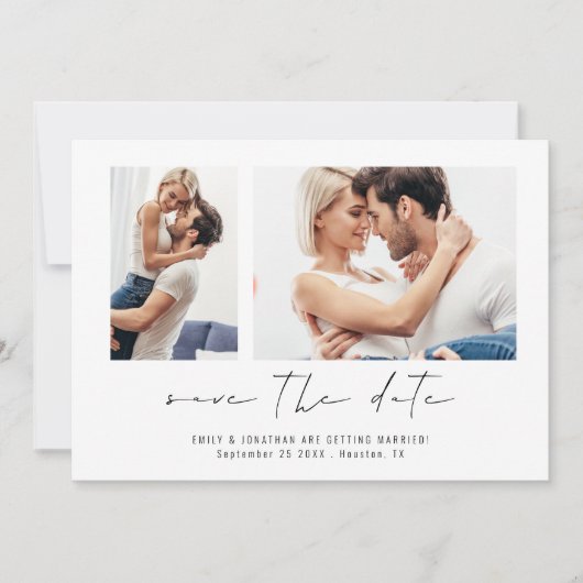 Moderne 2 foto's Script Wedding Save The Date (Voorkant)