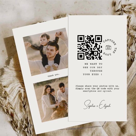 Moderne 2 foto's vangen de liefde QR-code Informatiekaartje