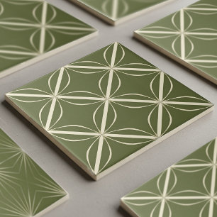 Moderne 2-kleur geometrische pat#27 Olijfgroen ID1 Tegeltje