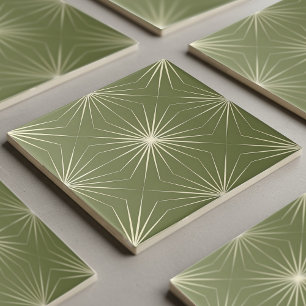 Moderne 2-kleur geometrische patroon #25 Olijfgroe Tegeltje
