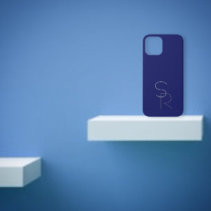 Moderne 2 overlappende Initialen Grijs op marine iPhone 12 Hoesje