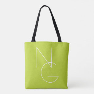 Moderne 2 overlappende Initialen Lime Green Draagtas