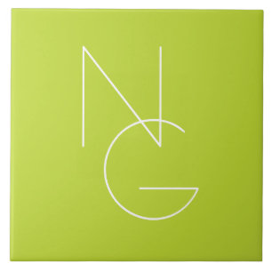 Moderne 2 overlappende Initialen Lime Green Tegeltje