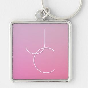 Moderne 2 overlappende initialen Roze Ombre Sleutelhanger