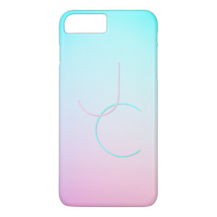 Moderne 2 overlappende Initialen Turquoise Pink iPhone 8 Plus / 7 Plus Hoesje