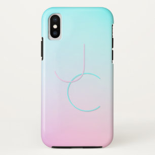 Moderne 2 overlappende Initialen Turquoise Pink iPhone X Hoesje