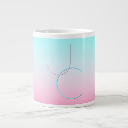 Moderne 2 overlappende Initialen | Turquoise Pink Extra Grote Beker (Voorkant)