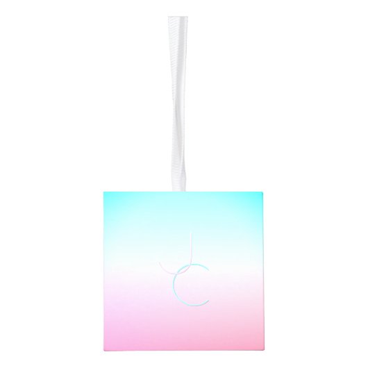 Moderne 2 overlappende Initialen | Turquoise Pink Kubus Ornament (Links)