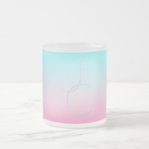 Moderne 2 overlappende Initialen   Turquoise Pink Matglas Koffiemok