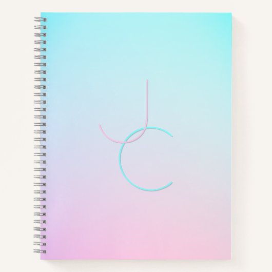 Moderne 2 overlappende Initialen | Turquoise Pink Notitieboek (Voorkant)