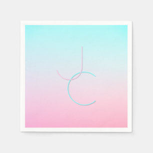 Moderne 2 overlappende Initialen Turquoise Pink Servet