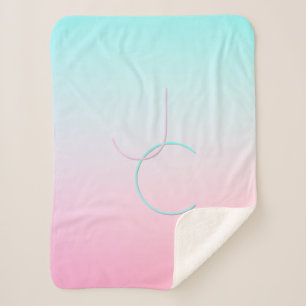 Moderne 2 overlappende Initialen Turquoise Pink Sherpa Deken