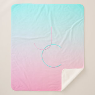 Moderne 2 overlappende Initialen   Turquoise Pink Sherpa Deken