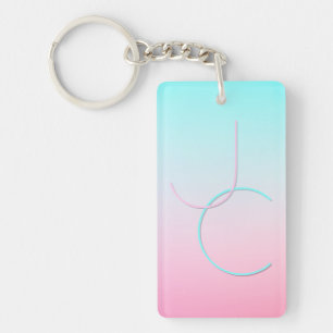 Moderne 2 overlappende Initialen Turquoise Pink Sleutelhanger
