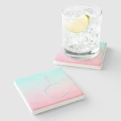 Moderne 2 overlappende Initialen | Turquoise Pink Stenen Onderzetter (Zijkant)