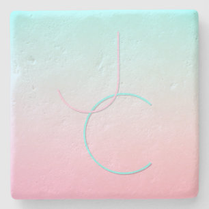 Moderne 2 overlappende Initialen   Turquoise Pink Stenen Onderzetter