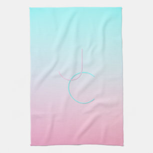 Moderne 2 overlappende Initialen   Turquoise Pink Theedoek