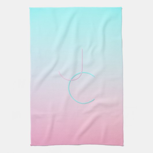 Moderne 2 overlappende Initialen | Turquoise Pink Theedoek (Verticaal)
