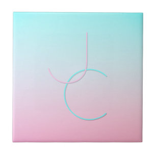 Moderne 2 overlappende initialen   Turquoise Roze Tegeltje