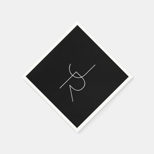 Moderne 2 overlappende initialen | Wit op zwart Servet (Hoek)