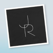 Moderne 2 overlappende initialen | Wit op zwart Servet