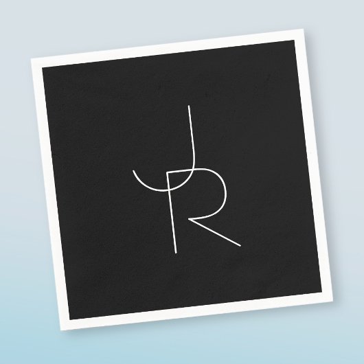 Moderne 2 overlappende initialen | Wit op zwart Servet