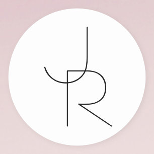 Moderne 2 overlappende initialen Zwart op Wit Ronde Sticker