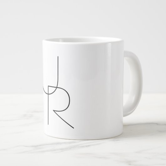 Moderne 2 overlappende Initialen | Zwart-wit Extra Grote Beker (Voorkant rechts)